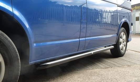 To Fit 2015+ Volkswagen Transporter T6 / Caravelle LWB Curved Side Bars - Black