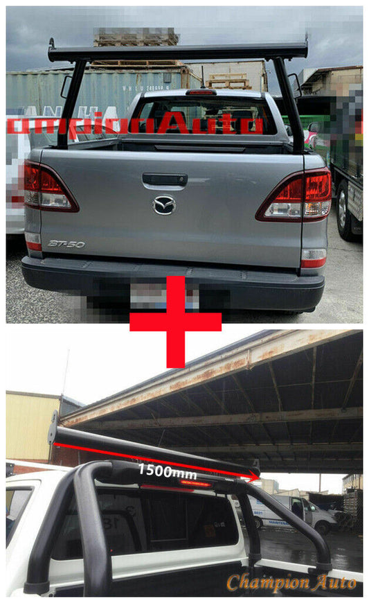 BLACK Alloy Ladder Rack WITH Extension Bar for Mazda BT50 BT-50 2012-2020