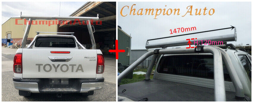 Polished Silver Alloy Ladder Rack + Extension Bar for Toyota Hilux SR5 2015-2024