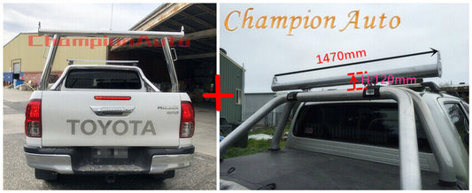 Polished Silver Alloy Ladder Rack + Extension Bar for Toyota Hilux SR5 2015-2024