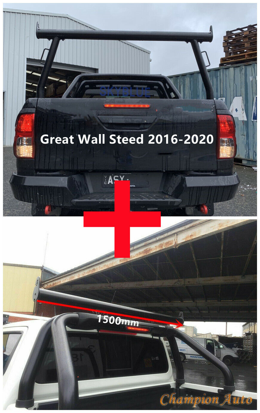 Black Alloy Ladder Rack with extension bar for Great Wall Steed 2016-2020 TUB