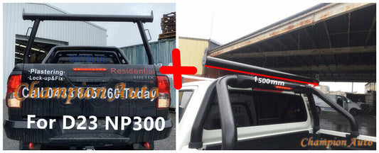 BLACK Alloy Ladder Rack WITH Extension Bar for Nissan D23 NP300 2014 -2022