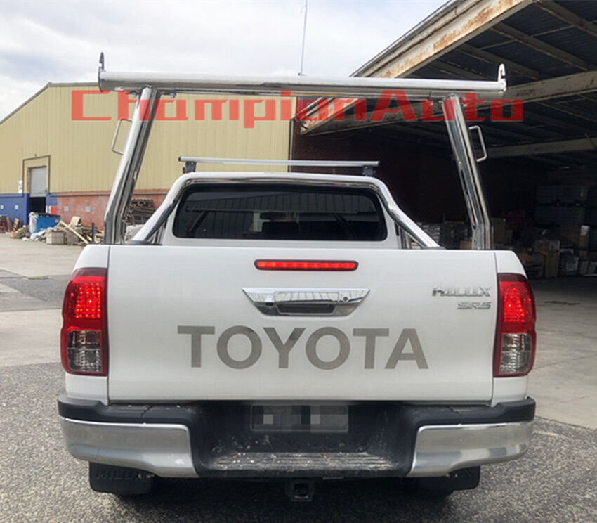 Polished Silver Alloy Ladder Rack + Extension Bar for Toyota Hilux 2000-2014 tub