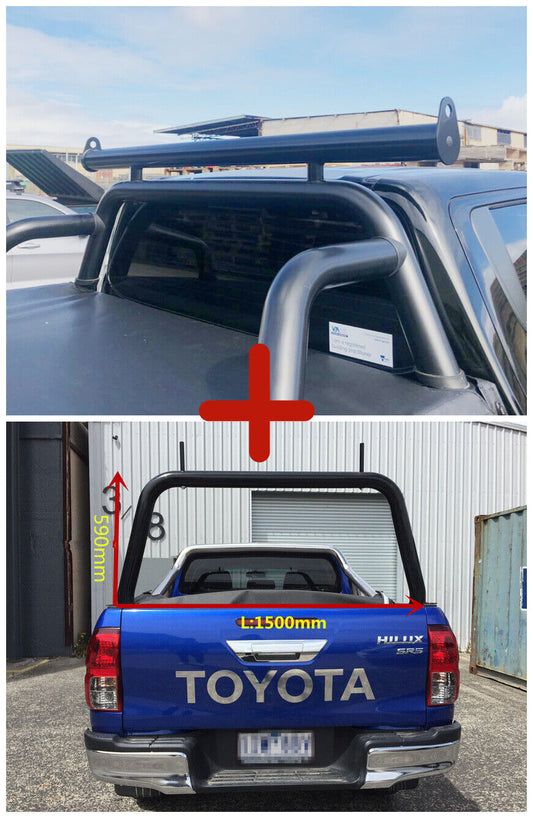 Black Steel Ladder Rack + Extension Bar for Toyota Hilux SR5 A deck 2015-2024