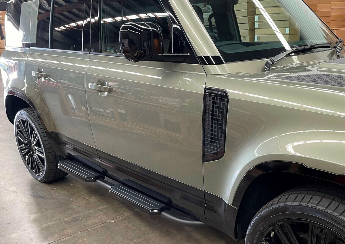 Land Rover Defender Utility Steps AFTER MARKET Black Steel Side Steps for Land Rover Defender 4 Doors 20 ...
