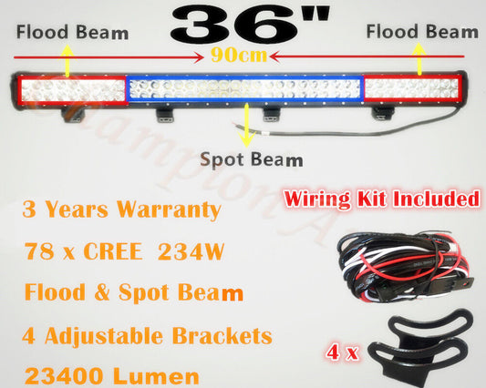 36inchs GENUINE CREE 234W LED LIGHT BAR FLOOD SPOT WATERPROOF OFFROAD WORK LIGHT