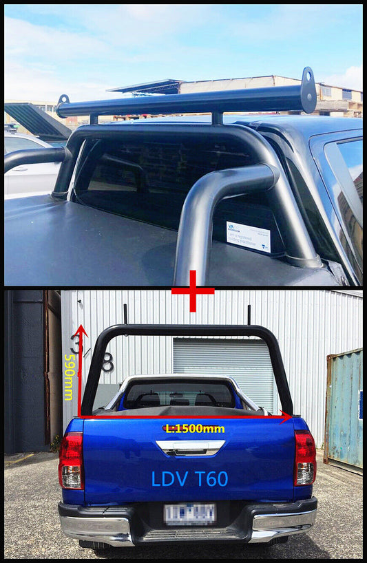 Black Steel Ladder Rack + Extension Bar for LDV T60 Dual Cab 2017-2024