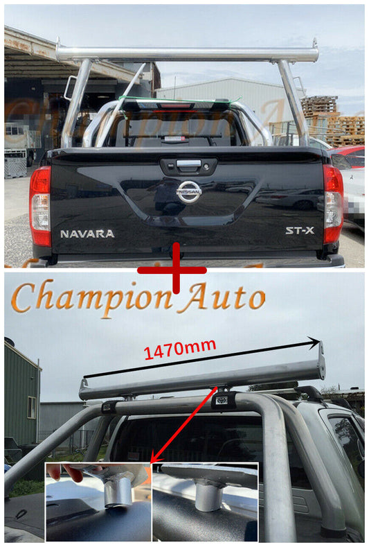 Polished Alloy Ladder Rack with extension bar Nissan Navara D22 TUB All models