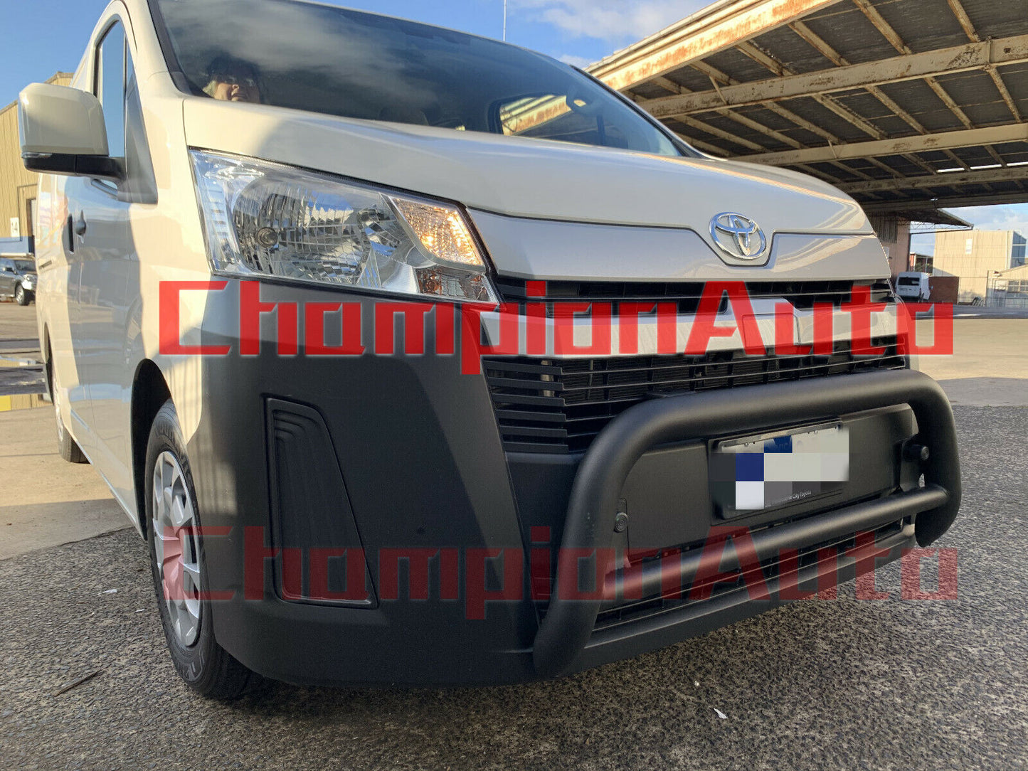 Matt Black Steel Nudge Bar For the New Shape Toyota Hiace SLWB 05/2019- 2024